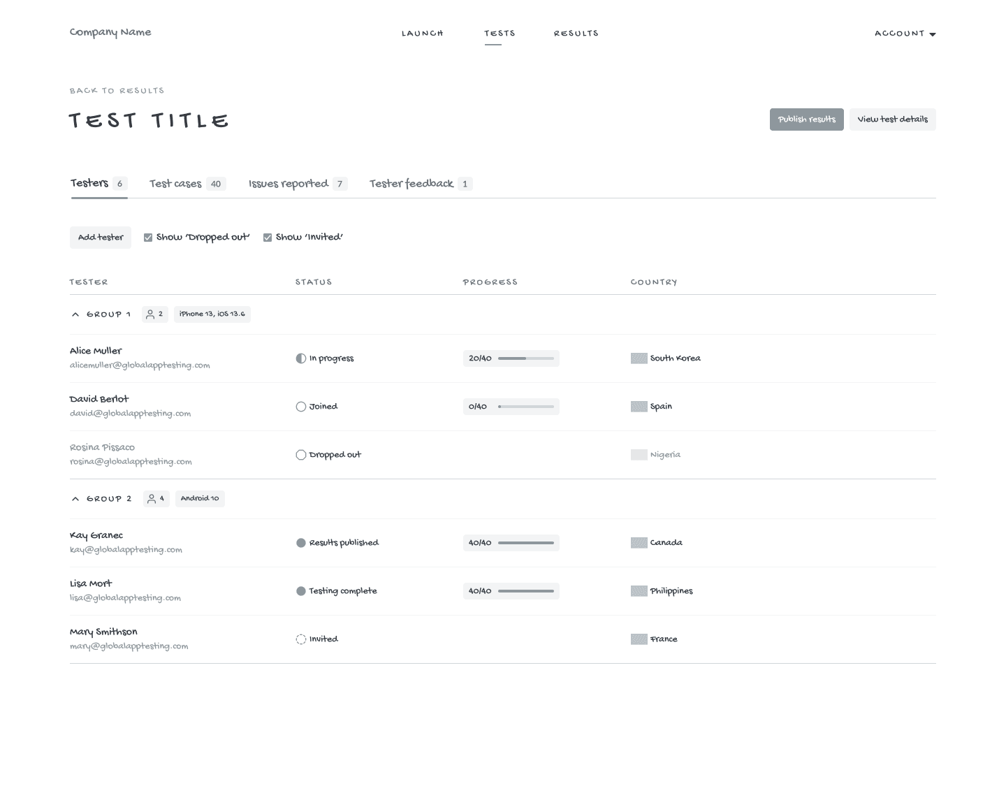 Design an AI testing platform wireframes