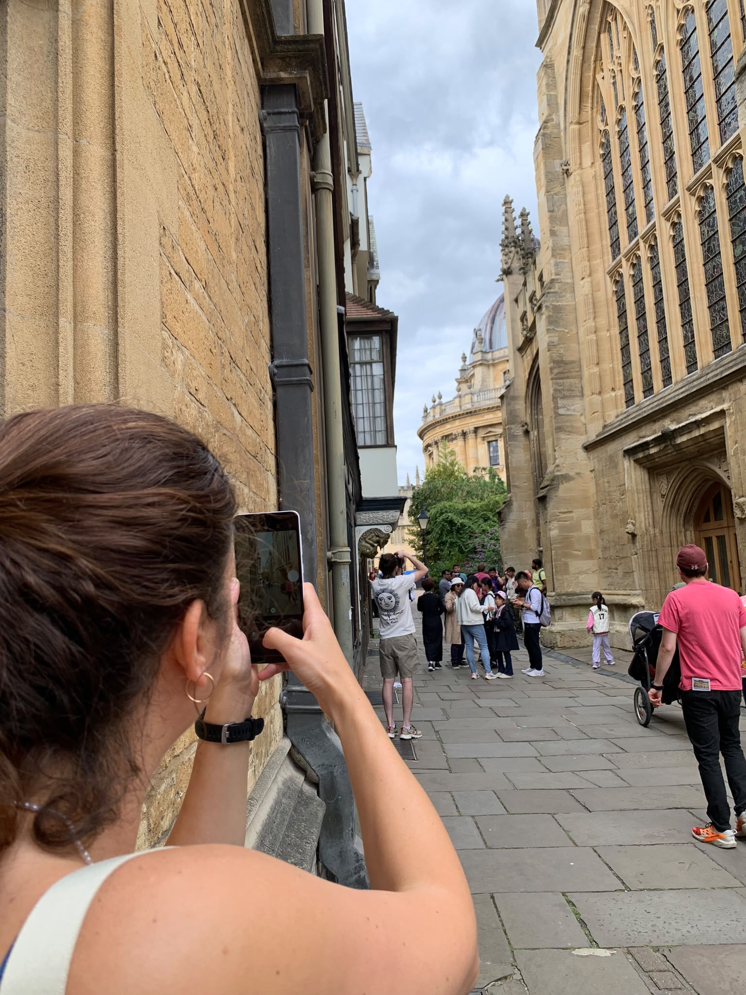 Rosina photographing a historic street