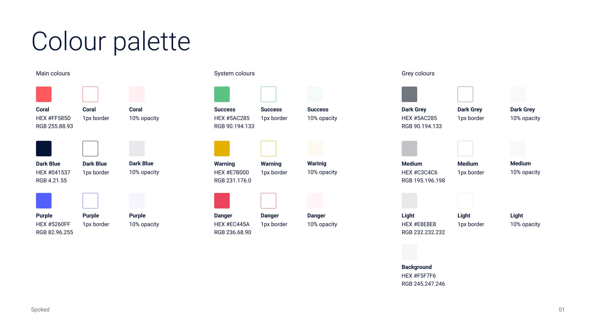 Spoked colour palette with coral, navy and supporting interface colours
